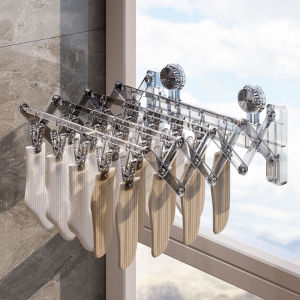 Invisible Folding Suction Cup Socks Drying Rack Plastic Wall Mounted Clothes Rack Multi-Function Hanger With 20 Clips
