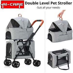 (Ready Stock) Bello double deck pet stroller 360 wheels easy to use detachable carrier for cat & dog
