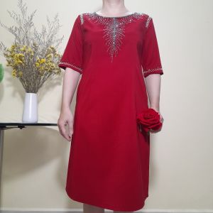 Đầm Trung Niên Kết Đá Cổ Sang Trọng - Vải Lụa Teijin Co Giãn Size Từ 50KG - 90KG