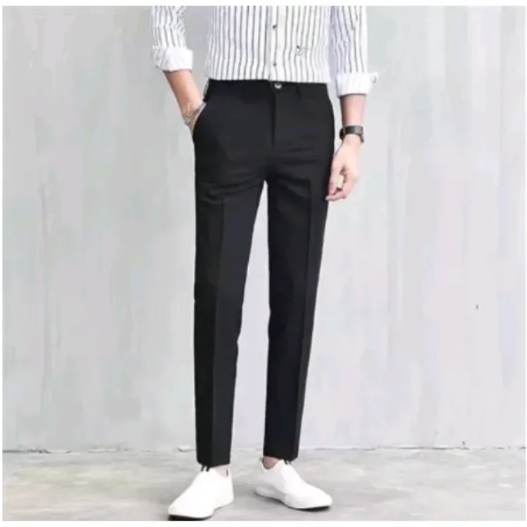 New Men Casual Slacks With Pocket Ankle Cut Slim Fit Trouser Pants