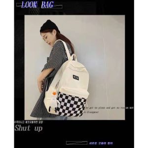 Fashionable womens backpack suitable for middle school high school and college students large capacity chessboard backpack
