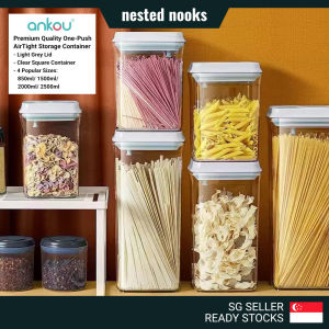 ANKOU AirTight One Push Button Square Food Storage Container Clear Stackable with Scoop (850ml/ 1500ml/ 2000ml/ 2500ml)
