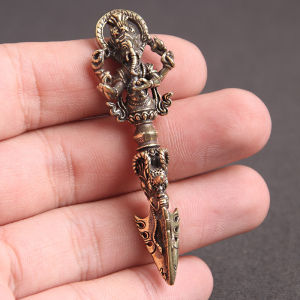 Tượng Nhỏ Phong Thủy Bằng Đồng Kiểu Dáng Hình Chùy Kim Cang Thần Voi Ganesha  (Kích Thước: 6.0cm x 1.8cm)