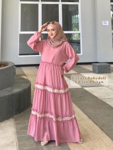 Gamis Ceruti Renda Kriwil / Gamis Saja Terlaris Ceruti Babydoll