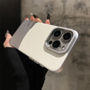 CrashStar Luxury Contrast Color Stitching Leather Matte Hard Shockproof Phone Case For iPhone 16 15 14 Pro Max Plus 13 12 11 Pro Max Fashion Frosted Ultra Thin Phone Casing Cover Shell With Metal Lens Camera Protection Hot Sale