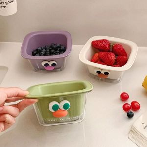 OKDEALS01 Double Layer Drain Basket Stickers Cute Fruit Basin Kitchen Washing Basket Removable Fruit Storage Basket Household