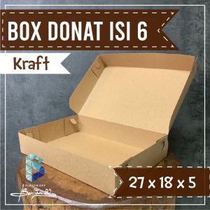 (50 pcs) Dus Donat Isi 6 Uk. 27x18x5 cm . Box Donat . Box Cromboloni . Dus Martabak . Kotak Donat Isi 6 . Dus Donat Kraft .