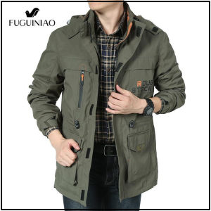 Fuguiniao เสื้อแจ็กเกตกันน้ำเสื้อแจ็คเก็ตสำหรับผู้ชายเสื้อแจ็คเก็ตสำหรับใส่เล่นกีฬานอกบ้านขนาดพลัสไซส์ทรงหลวมความยาวปานกลางสำหรับชา