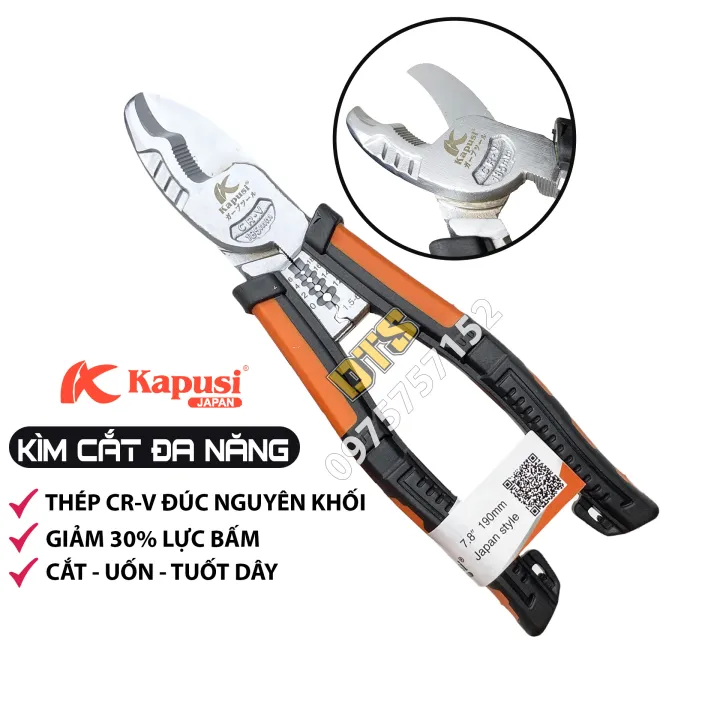 Kìm cắt đa năng thép Nhật CR-V đúc nguyên khối Kapusi JAPAN 190mm ...