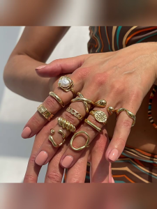 12Pcs Hollow Pearls Accented Mismatched Stackable Rings Lightweight Alloy Anti Tarnish Alloy Pearls Bridal