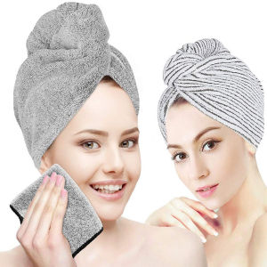 Microfiber Drying Hair Cap Bath Shower Dry Turban Towel Wrap Bamboo Charcoal Fibre Hair Drying Cap Super Absorbent - MumOkay