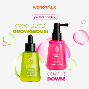 Wonderlux Perfect Combo Rambut Berkilau Anti Lepek Calm It Down Hair Serum + Drop Dead Growgeous Hair Serum 2x75ml