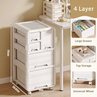 Vision 3/4/5 Layers Drawer Storage Cabinet Office A4 File Storage Trolley Under Table Movable Storage Box Floor-standing Wardrobe Storage Rack Household Multi-layer Gap Storage Cabinet