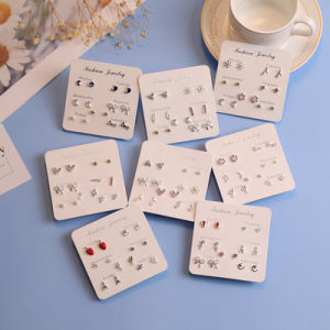 QQ FLM หนี่งสัปดาห์ชุด6ชิ้น/เซ็ตที่เรียบง่ายต่างหูเม็ดเดียวเกาหลีไข่มุกคริสตัล Ins ต่างหู