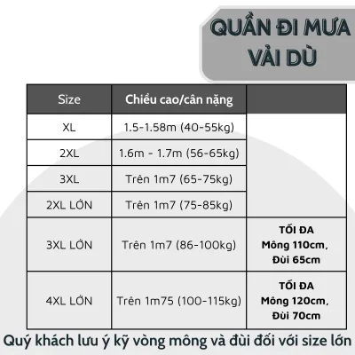 Quần đi mưa vải dù siêu bền chống thấm nước