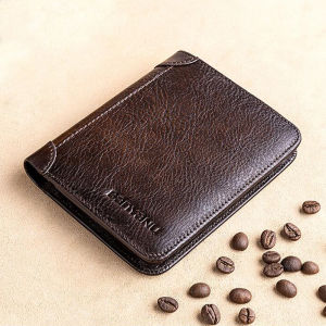 BANYANU 100% Cow Genuine Leather Wallet Original Men Short Trifold Purse Anti RFID Card Holder Wallet for Men