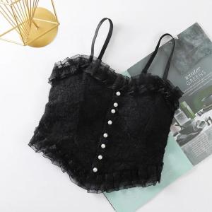 (EVA ONLINE) Korean Double Layer Solid Color With Chest Pad Camisole Lace Vest