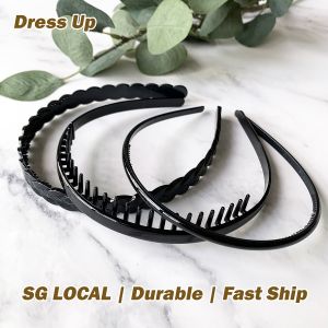 [SG|Durable] 3pcs Plastic Black Basic Hair Band Tooth Hair Comb Headband Retro Toothed Hairband Hair Hoop Hair Accessory for Makeup Sports
