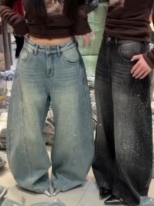 Glittering Rhinestone Denim Pants for Womens New Wide Leg Design Jeans Sensation Floor-Length Pants Loose Jeans2026