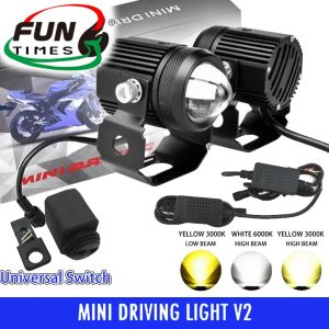 Funtimes Pair Motorcycle Spotlight Fan Cool Super Bright White/Yellow Driving Light V2 For Universal Lampu Tembak Lampu