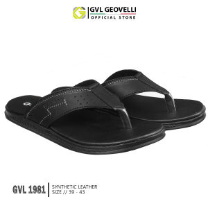 Gvl Geovelli Sandal Pria Jepit Kasual Kekinian Original Sandal Kulit Premium Kualitas Lokal - G1981 Hitam