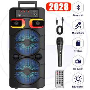 【GZ-2028】18 Inch Bluetooth Speaker 3D Surround Stereo Sound With RGB Colorful Party Lights Free Wireless Microphone Outdoor Karaoke Party Box Support USB TF Card AUX For Home Birthday Gathering