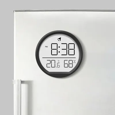 Magnetic Refrigerator Clock Indoor Home Use Electronic Kitchen Alarm Clock Wall Mounted Thermometer Humidity Meter LCD Screen High Precision Magnet