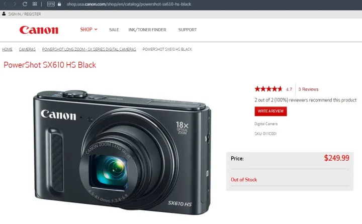 Canon PowerShot SX610 HS 20.2MP เลนส์มุมกว้ง 25 mm. Optical Zoom 18X ...
