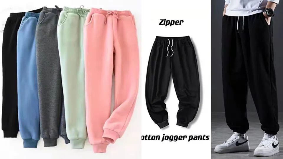 Unisex cotton Plain Jogger Pants With zipper Jogging pants