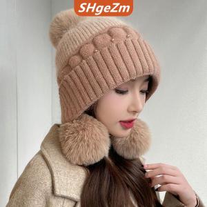 [COD] SHgeZm Mùa Đông Sang Trọng Beanies Dễ Thương Đan Hat Cho Phụ Nữ Cô Gái Dễ Thương Tai Muffs Windproof Dệt Kim Cap Cho Thời Tiết Lạnh