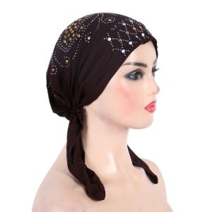 GURUNGMANI Solid Color Turban Hijab Gold Sequins Cotton Pull On Headwrap Fashion Soft Headscarf Hat