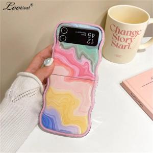for Samsung Z Flip5 Colorful Rainbow Marble Case for Samsung Galaxy Z Flip 5 4 3 6 flip5 Flip4 Wavy Soft Silicone Korea Cover