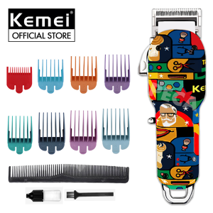 Tông đơ cắt tóc không dây chuyên nghiệp KEMEI KM-MMÃ2093  2092   công suất mạnh 5W sạc nhanh pin trâu 3 tiếng sử dụng sạc USB tiện lợi kèm phù kiện đầy đủ 8 cữ lược lược chải tóc - Hàng chính hãng