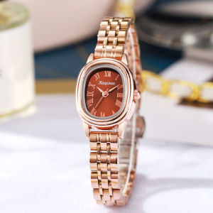 Fashionable new oval dial simple steel strap womens watch niche green watch high-end womens watch