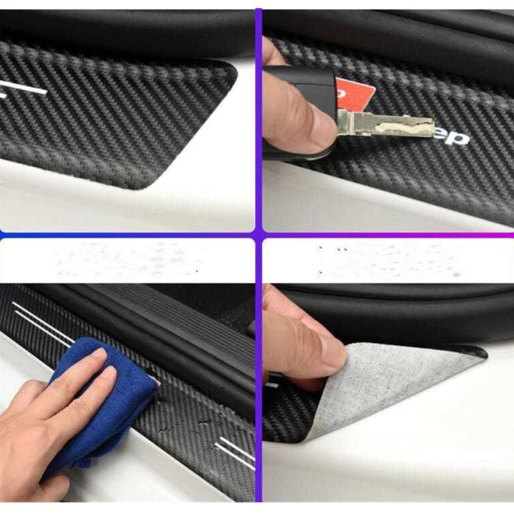 4Pcs Carbon Fiber Car Door Threshold Stickers Sill Scuff Plate