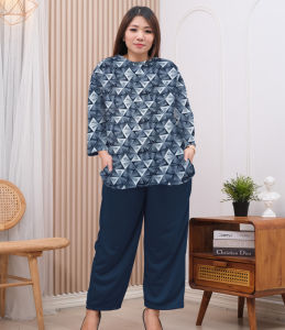 SAHIRA FASHION - Setelan Wanita Motif Segitiga Celana Dan Atasan Oversize LD 120 & LD 140