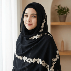 LIGHTER Floral Pattern Embroidered Hijab Breathable Soft Edged Ethnic Long Foulard Elegant Temperament Thin Fabric Shawl Summer Season