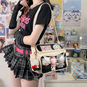 Ita Bag with Insert Background Women Kawaii Shoulder Bag Clear Window Pins Badge Display Crossbody Bag for Anime Expo Cosplay2026