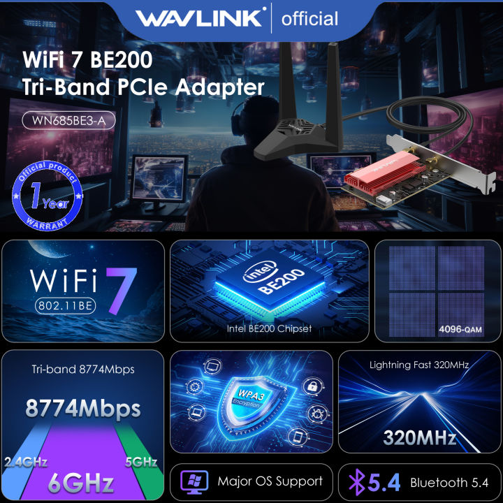 WAVLINK 2024 New BE8800 WiFi PCIe Network Card for Desktop PC