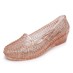 Free Shipping Transparent Crystal Jelly Flats WomenS Summer New Style Hollowed-Out And Breathable Slip-On Design Suitable For Kitchen Work