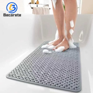 BECORATE PVC 39x69cm Anti-Slip Bath Mat With Suction Cups and Drain Holes Bathroom Shower Mat