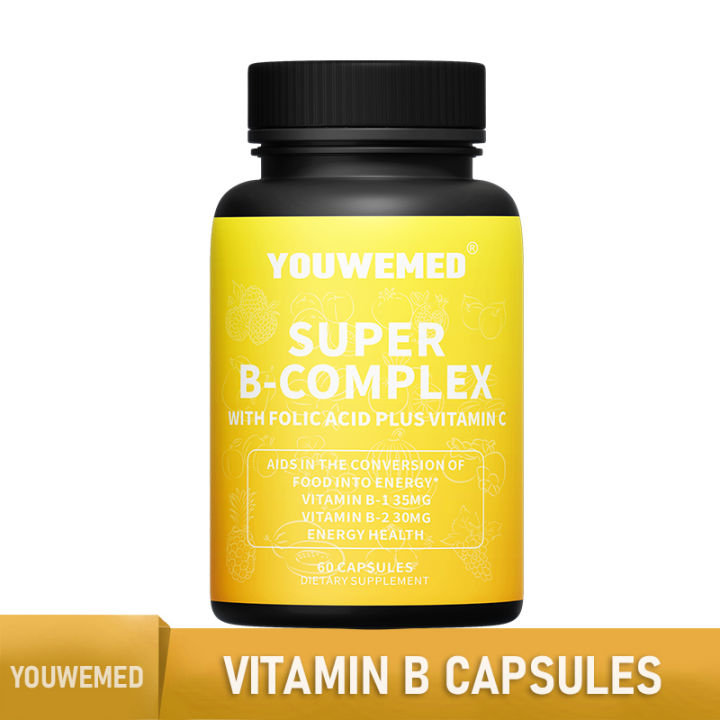 Vitamin B Complex B Vitamins Whole Food Supplement Super B Complexwith Folic Acid Plus