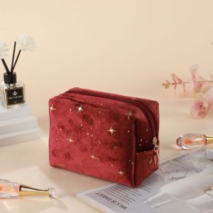 NOWNICE Di động Túi đựng mỹ phẩm Có khóa Nhung mềm Túi đựng đồ trang điểm Thời trang Họa tiết ngôi sao dập Túi đựng đồ vệ sinh cá nhân nữ