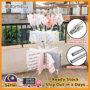 Worthbuy Foldable Stainless Steel Baby Clothes Hanger Drying Rack with 40 Clips and 20 Hanging Rods