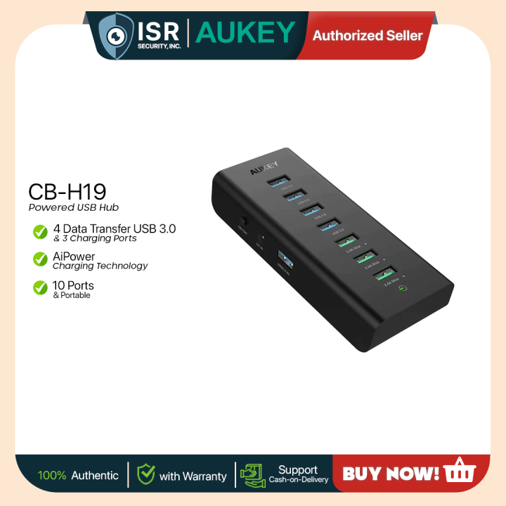 Aukey CB-H6 10-Port USB 3.0 Hub, Aluminum Alloy, With LED Indicators, NEW
