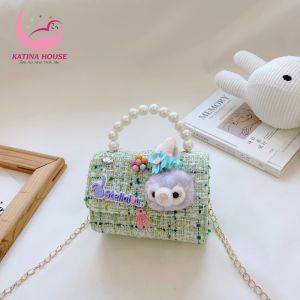 Túi đeo chéo cho bé gái thỏ tím quai chuỗi hạt có thể đeo chéo hoặc xách tay siêu xinh và sang trọng