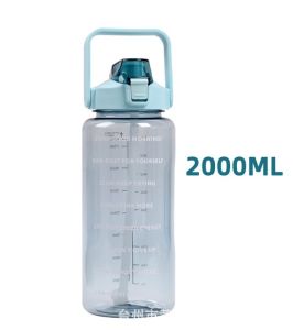 Large-capacity 2L Water Bottle With Scale INS High-value Gradient Straw Clear Plastic Drinking Bottle Office GYM Hiking Travel Camping Fitness Sport