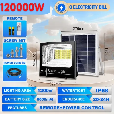 【 BUY 1 TAKE 2 】solar flood light 8000W outdoor waterproof IP68 original 909LED 980000mAh with solar panel garden lamp room night light bulb for courtyard automatic with remote control christmas decorations 2026 As low as 129 pesos