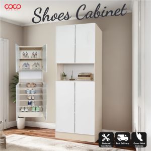 COCO | 4Door Shoe cabinet | Rak kasut 4 Pintu | Kasut Almari | Space-saving shoe cabinet | Large capacity shoe cabinet (20+ pairs) | Entryway shoe cabinet | Luxury shoe cabinet design | Ready Stock