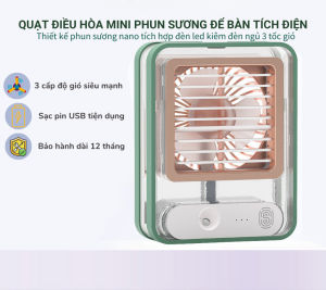 Quạt Phun Sương Hơi Nước Mini Quạt Cầm Tay Điều Hòa Không Khí Làm Mát Siêu Nhanh Tích Hợp Đèn Ngủ Đa Sắc Thông Minh